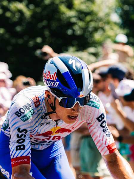 Florian Lipowitz rides for Red Bull - BORA - hansgrohe during Stage 7 of the Tour de France 2025 in France, energising the crowd at SAINT-MALO to MÛR-DE-BRETAGNE GUERLÉDAN