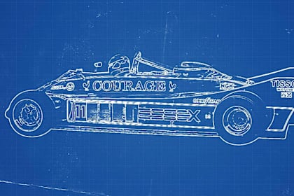Uma planta ilustrada do projeto do carro de F1 Lotus 88.