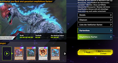 Eine Ansicht, die anzeigt, dass man ein Booster einmal kostenlos ziehen darf.