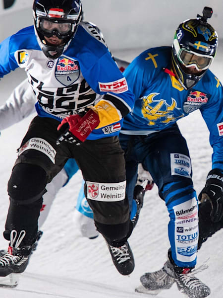 Athletes at the first stage of the ATSX Ice Cross Downhill World Championship at the Red Bull Crashed Ice in Yokohama, Japan on December 8, 2018.