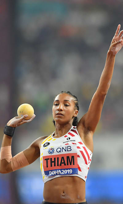 Nafissatou Thiam during the shot put at the IAAF World Athletics Championships in Doha, Qatar on October 2, 2019.
