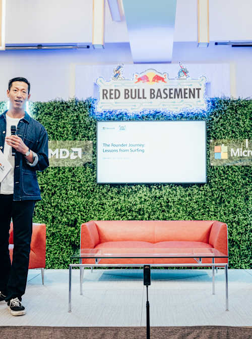 Hans Yang, head of Microsoft for Startups, gives a keynote presentation at the Red Bull Basement World Final in Tokyo, Japan on December 3, 2024.