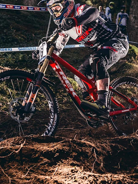 Brook Macdonald rides through a covered section of the Val di Sole DH track in Italy during the UCI DH World Cup on August 22, 2015.