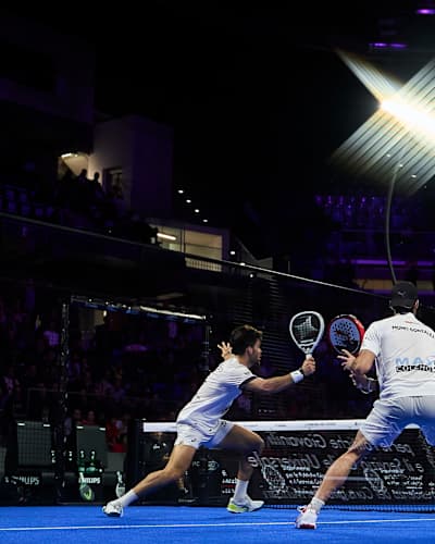  Ready for a smash hit during a match in the Milano Premier Padel P1 in 2023.