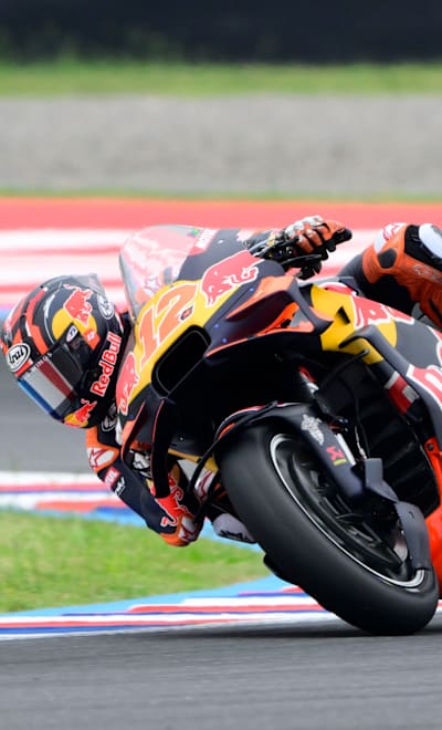 Maverick Vinales performs at Tissot Sprint race during the MotoGP World Championship in Termas De Rio Hondo, Argentina on March 15, 2025.