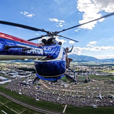 Helicopter pilot Max Manov seen during AIRPOWER22 in Zeltweg, Austria, on September 2, 2022