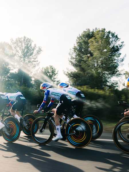 The Red Bull - BORA - hansgrohe squad powers through a team time trial training session in Mallorca in January 2026, featuring Maxim Van Gils, Florian Lipowitz, Remco Evenepoel, and more