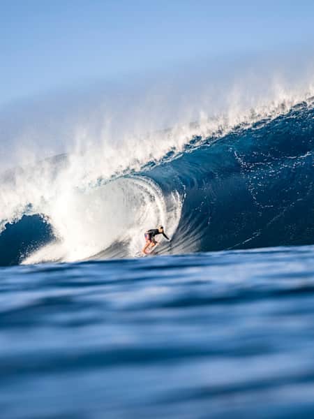 Kauli Vaast surfing at Teahupo'o in Tahiti on May 29, 2022.