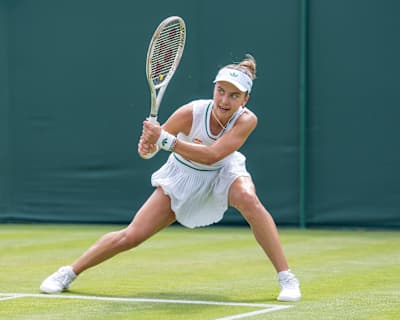 American tennis player Iva Jovic competes during the opening rounds of Wimbledon in 2025. 