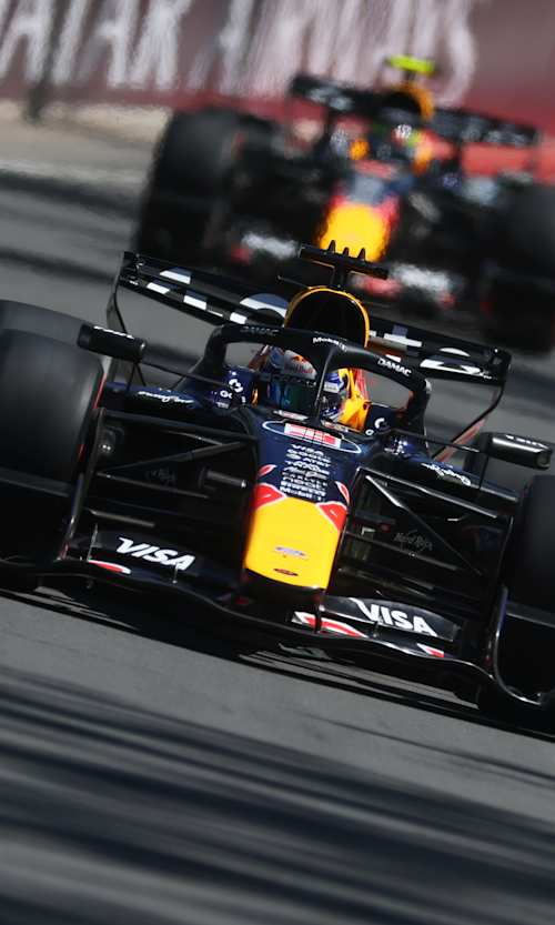 Max Verstappen leads Isack Hadjar on track during practice at the F1 Grand Prix of Canada at Montreal's Circuit Gilles-Villeneuve in May 2026. Clive Mason/Getty Images) 
