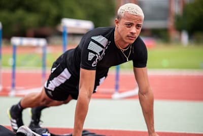 Sasha Zhoya during a training and strength-building session.