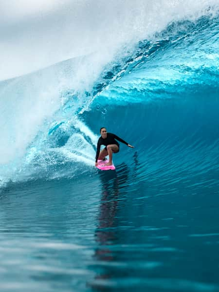 Carissa Moore surfs in Tahiti on March 6, 2019