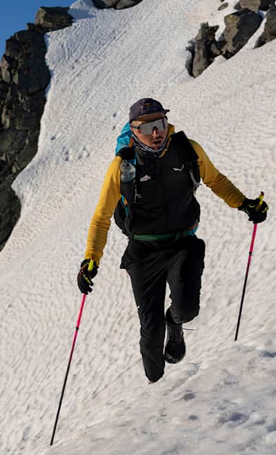 Aaron Durogati (ITA1) hiking up Bielerhöhe, Austria in 2023