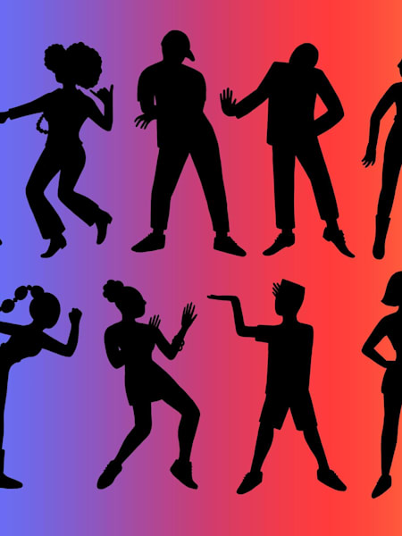 An image of silhouettes dancing.
