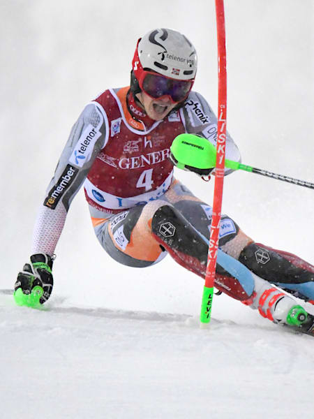Henrik Kristoffersen of Norway skis at the slalom race during the FIS Alpine Skiing World Cup 2019-20 at Levi, Finland on November 24, 2019.