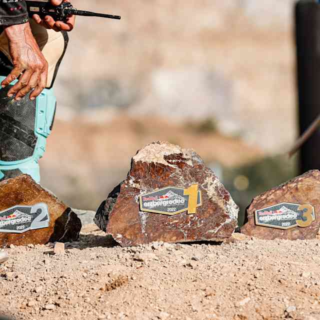 A display of the trophies at Red Bull Erzbergrodeo in Eisenerz, Austria, on June 19, 2022.