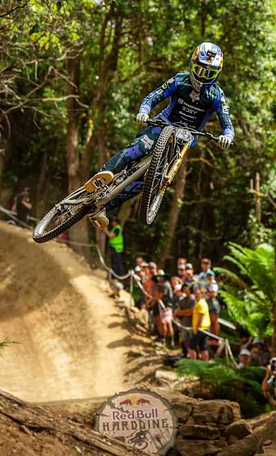 Asa Vermette performs during  practice at Red Bull Hardline in Maydena Bike Park,  Australia, on February 6, 2025.