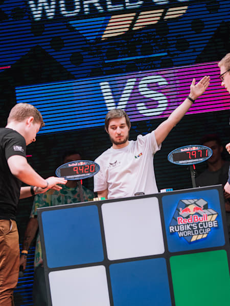 Participants perform during the Red Bull Rubik's Cube World Cup 2019 World Final in Moscow, Russia on November 17, 2019.