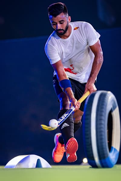 Indian hockey team captain Manpreet Singh practices some hockey drills