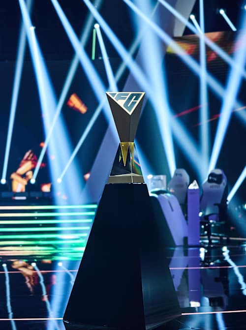 A photo of the FC Pro World Championship trophy from the 2025 FC Pro World Championship at the Esports World Cup on August 10, 2025.