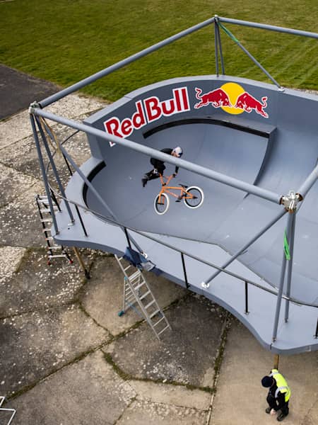 Kriss Kyle training in a BMX bowl for Don't Look Down project