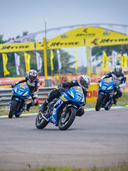Young bikers race at the Kari Motor Speedway in Coimbatore as part of the Red Bull Road to Rookies Cup