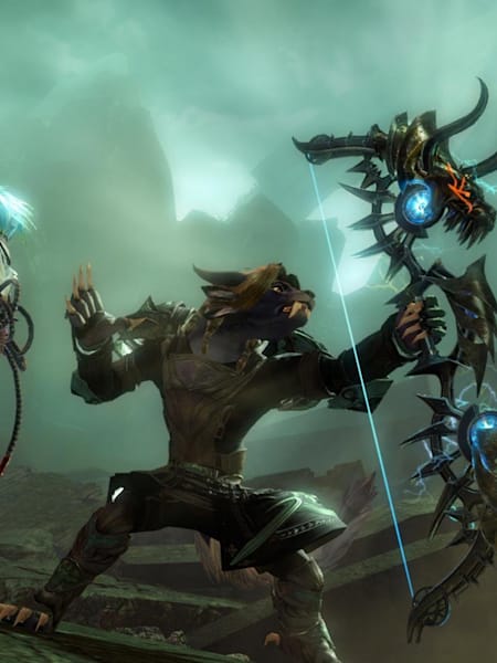 Hero shot of players characters from Guild Wars 2.