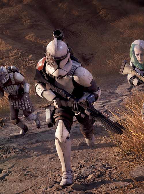 Une escouade de combattants progresse sur le champ de bataille dans Star Wars Zero Company, un jeu de stratégie tactique au tour par tour.