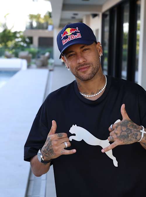Neymar Jr appears in Santos, Brazil in March 2026 for the filming of his YouTube series. 