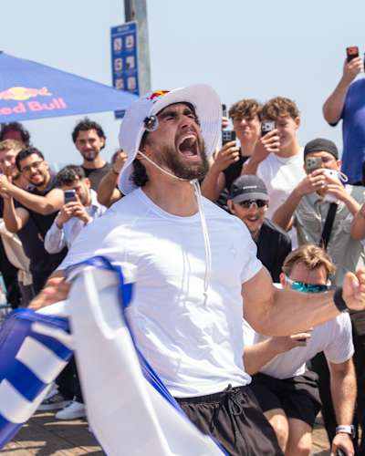 Arda Saatçi celebrates at Red Bull Cyborg Season Ultra 600 finish