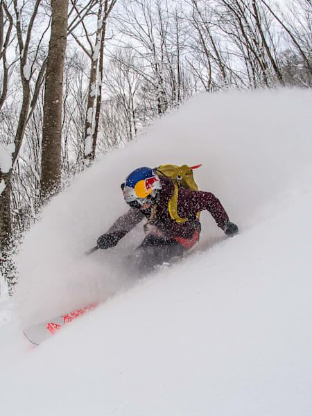 Michelle Parker skis in Myoko Kogen, Japan