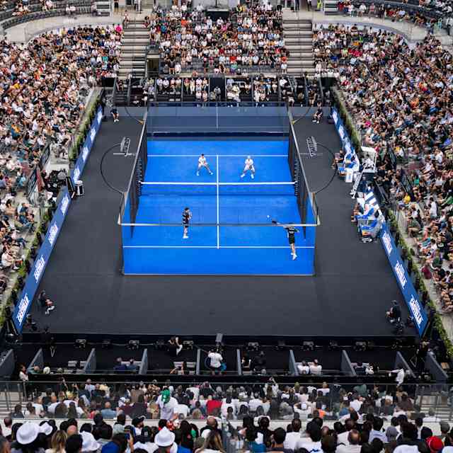 Arturo Coello of Spain and Agustin Tapia of Argentina compete against Federico Chingotto of Argentina and Alejandro Galán of Spain during the BNL Italy Major Premier Padel in Rome, Italy in 2024