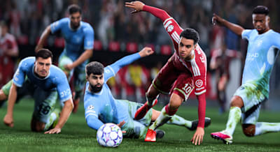 Ein erster Ingame-Screenshot in EA FC 27 aus der Partie zwischen Manchester City und dem FC Bayern München.