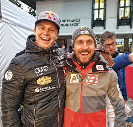 Marcel mit Alexis Pinturault in Bansko.