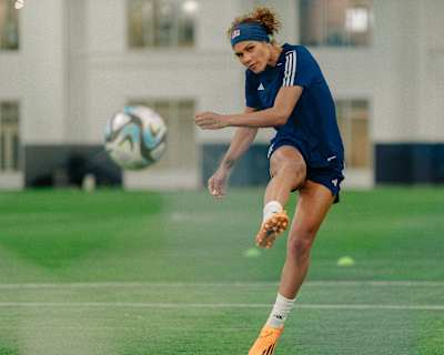 Trinity Rodman poses for a photo at The St. James in Springfield, Virginia.