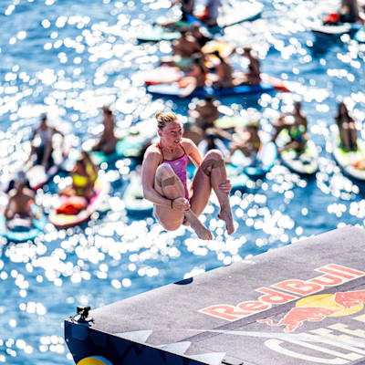 In 2024, Molly Carlson diving at Red Bull Cliff Diving event