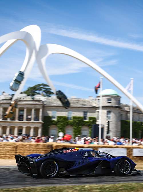 Adrian Newey, former Chief Technology Officer at Red Bull Racing, drives his RB17 design past fans at Goodwood Festival of Speed at Goodwood Motor Circuit on July 09, 2026 in Chichester, England. 