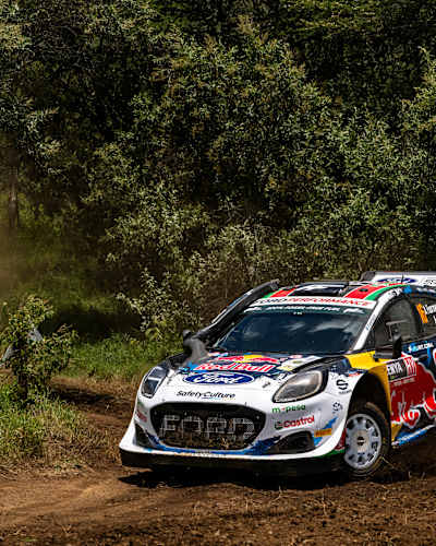Adrien Fourmaux (FRA) Alexandre Coria (FRA) of Team M-SPORT FORD WORLD RALLY TEAM are seen performing during the World Rally Championship Kenya in Naivasha, Kenya on March 31,2024   