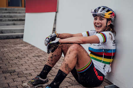 Kate Courtney as seen on the sidelines of the race course at the UCI XCO World Cup in Albstadt, Germany on May 19, 2019.