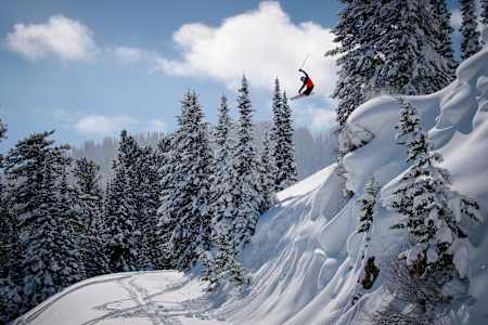 Kai Jones taking air in TGR's Winterland ski and snowboard movie.