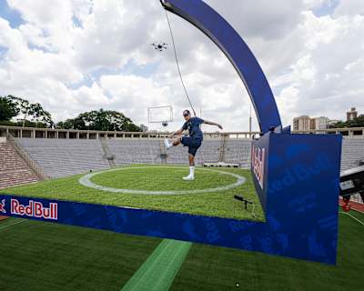 Neymar Jr’s kicks a football at Red Bull Ultimate Soccer Challenge