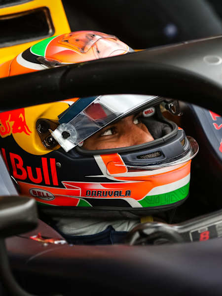Jehan Daruvala sits in his car before a race at Circuit Spa-Francorchamps in Belgium