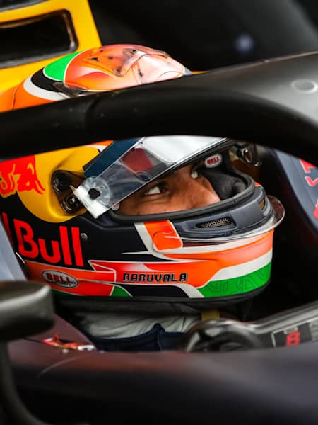 Jehan Daruvala sits in his car before a race at Circuit Spa-Francorchamps in Belgium