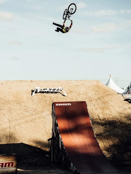 A slopestyle rider performs at Crankworx Rotorua.