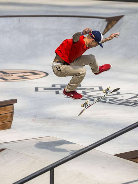 A photo of Ryan Sheckler doing tricks on a skateboard.