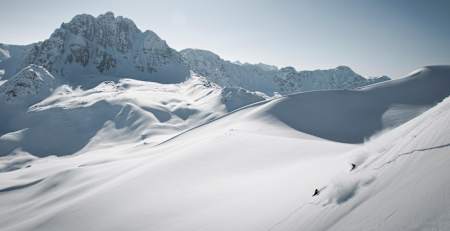 Snowboarders in action for the Kashmir Calling film near Gulmarg in India's Kashmir region