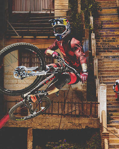 Composite artwork for Red Bull Cerro Abajo downhill mountain bike competition in Chile, Mexico and Colombia.