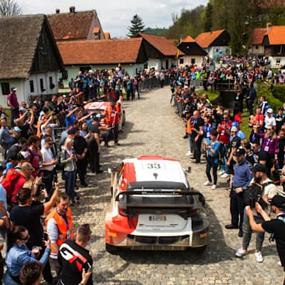Elfyn Evans and Scott Martin at Rally Croatia in Zagreb on April 23, 2023.