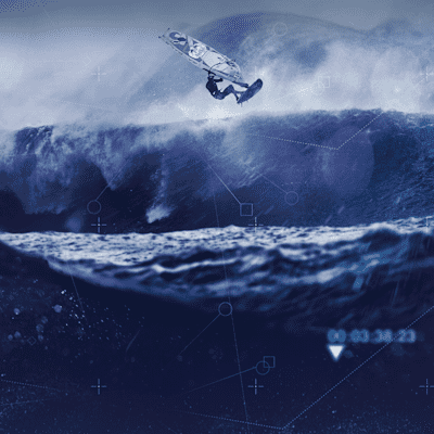 Red Bull Storm Chase event header image showing a windsurfer flying above ocean waves.