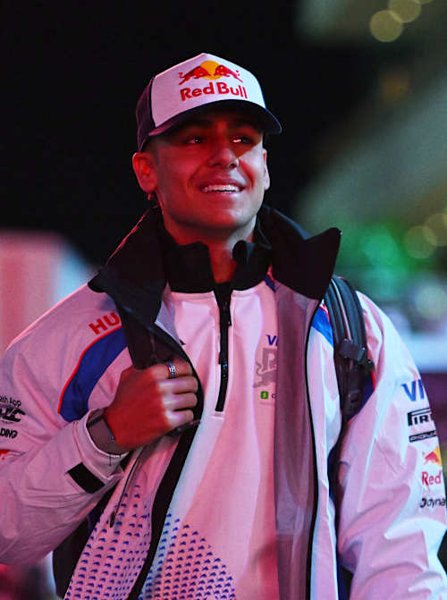 Arvid Lindblad of Great Britain and Visa Cash App Racing Bulls looks on during previews ahead of the F1 Grand Prix of Las Vegas at Las Vegas Strip Circuit on November 19, 2025.